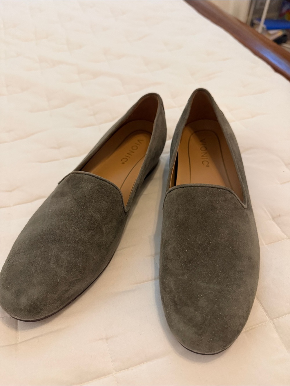 Vionic Women's Slip-On Suede Loafers in Olive green